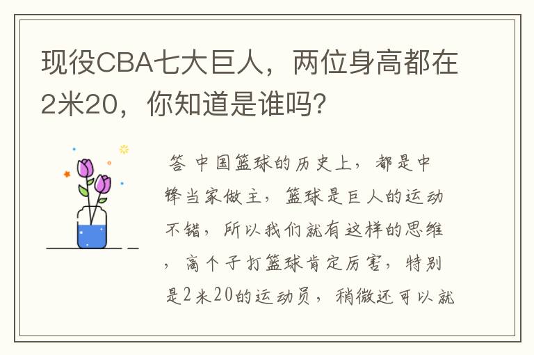 现役CBA七大巨人，两位身高都在2米20，你知道是谁吗？