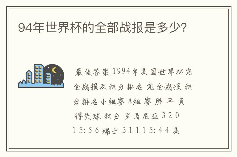 94年世界杯的全部战报是多少？