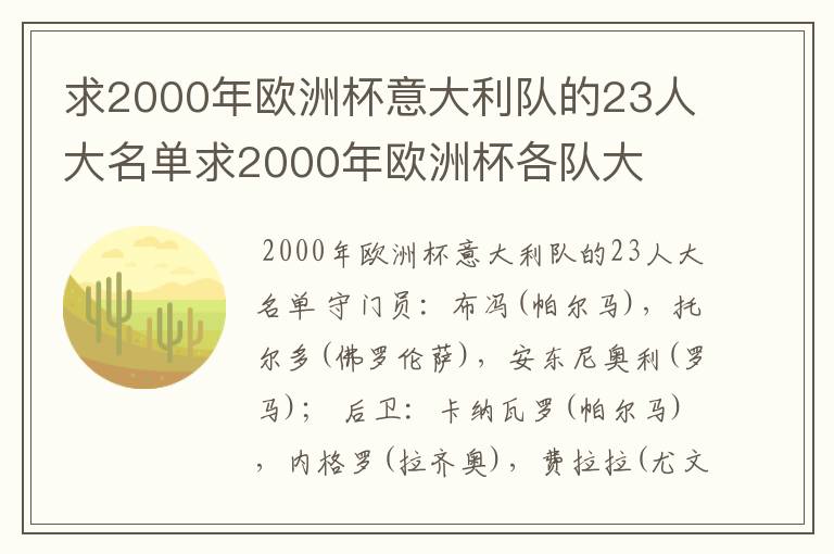 求2000年欧洲杯意大利队的23人大名单求2000年欧洲杯各队大