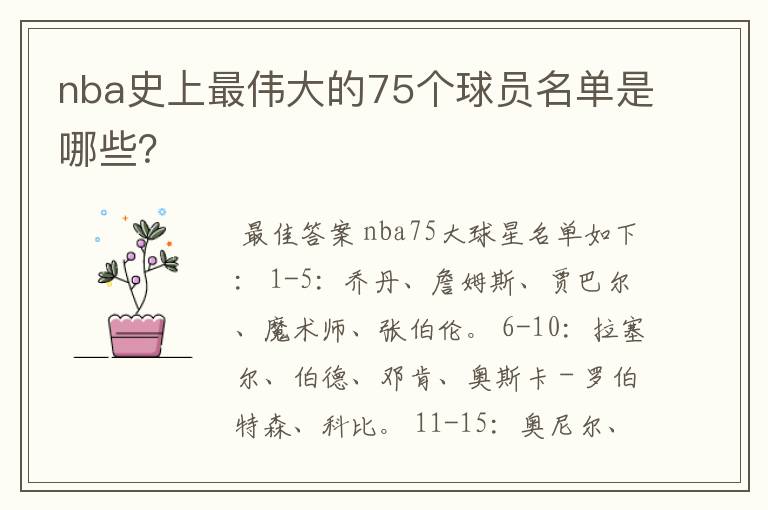 nba史上最伟大的75个球员名单是哪些？