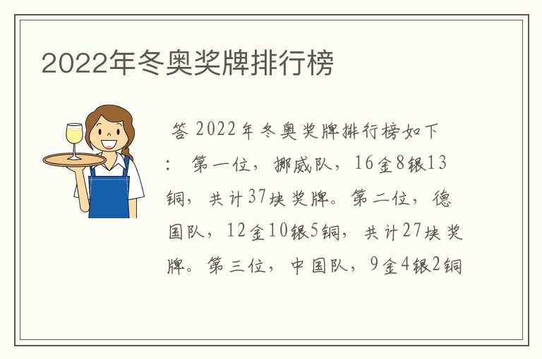 2022年冬奥奖牌排行榜