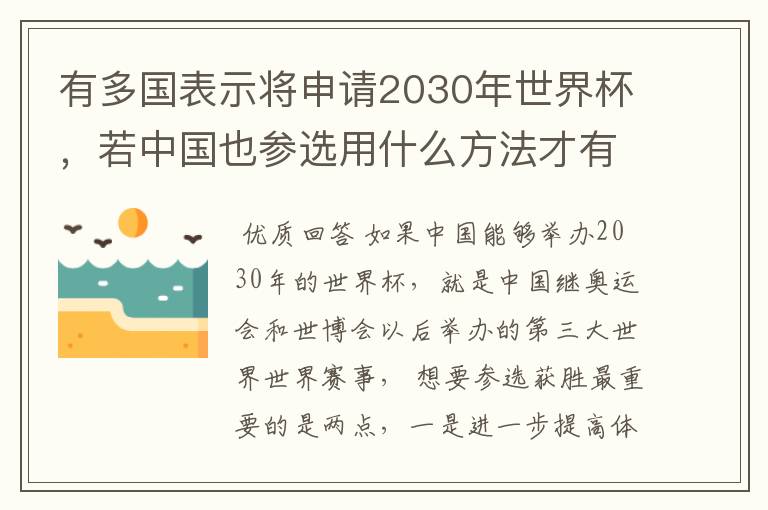 有多国表示将申请2030年世界杯，若中国也参选用什么方法才有可能获胜？