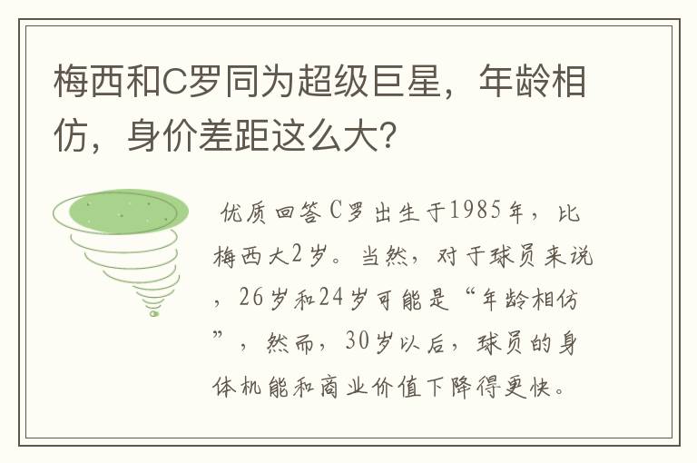 梅西和C罗同为超级巨星，年龄相仿，身价差距这么大？