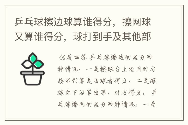 乒乓球擦边球算谁得分，擦网球又算谁得分，球打到手及其他部位又算谁得分