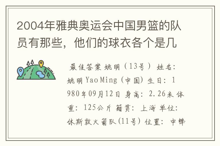 2004年雅典奥运会中国男篮的队员有那些，他们的球衣各个是几号?