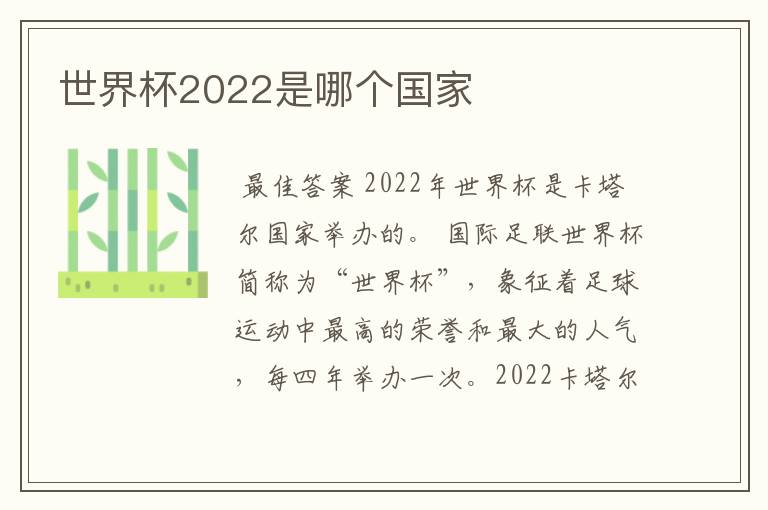 世界杯2022是哪个国家