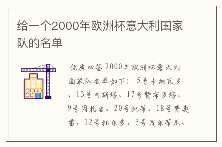 给一个2000年欧洲杯意大利国家队的名单