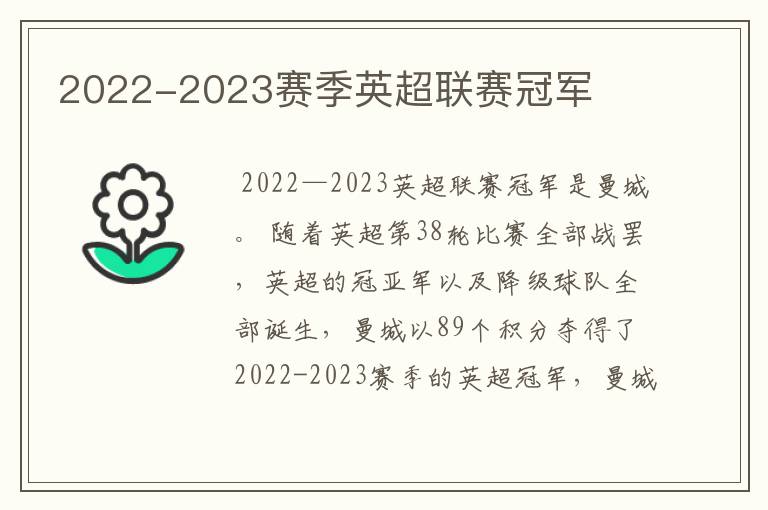 2022-2023赛季英超联赛冠军