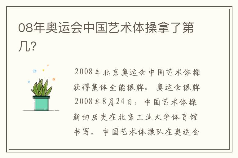 08年奥运会中国艺术体操拿了第几？