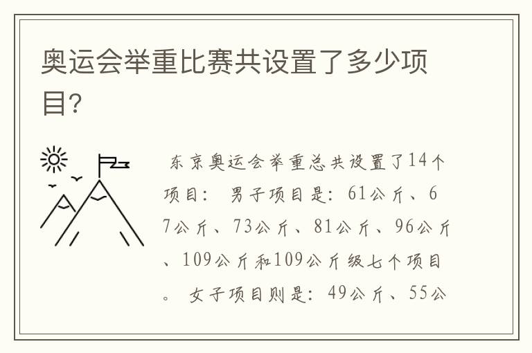 奥运会举重比赛共设置了多少项目?