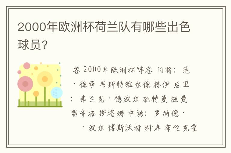 2000年欧洲杯荷兰队有哪些出色球员?