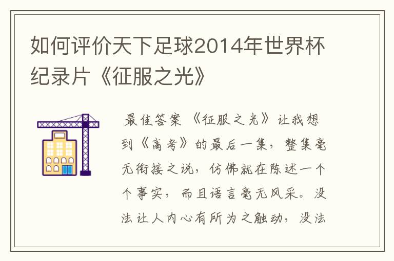 如何评价天下足球2014年世界杯纪录片《征服之光》