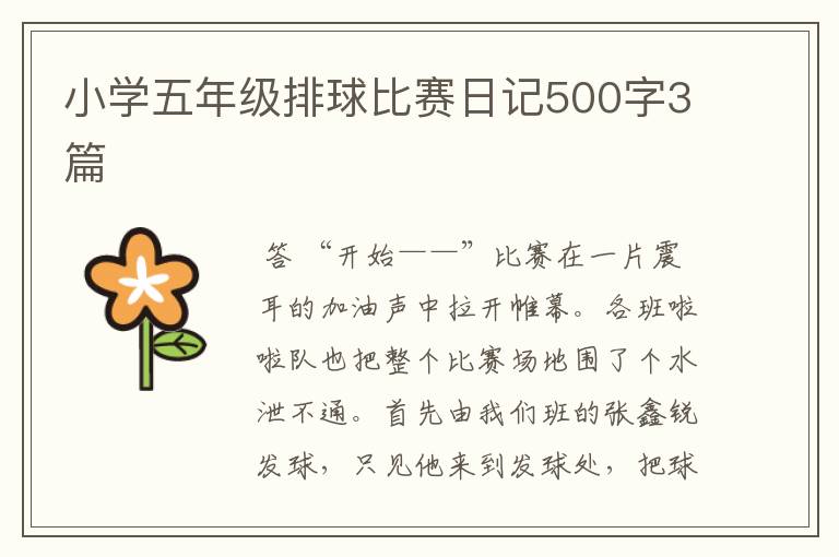 小学五年级排球比赛日记500字3篇