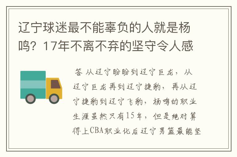 辽宁球迷最不能辜负的人就是杨鸣？17年不离不弃的坚守令人感动