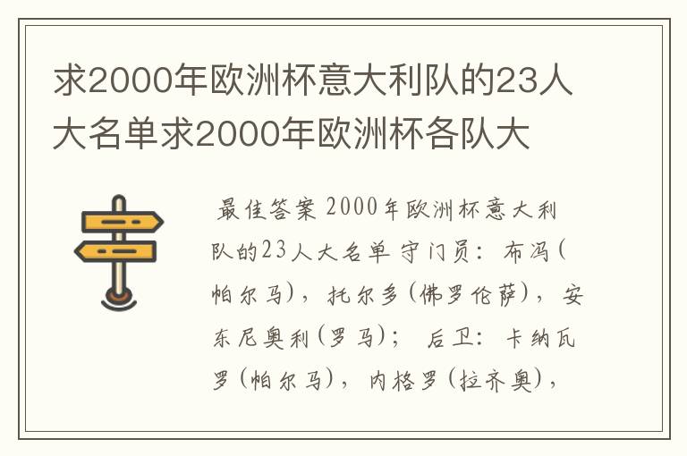 求2000年欧洲杯意大利队的23人大名单求2000年欧洲杯各队大