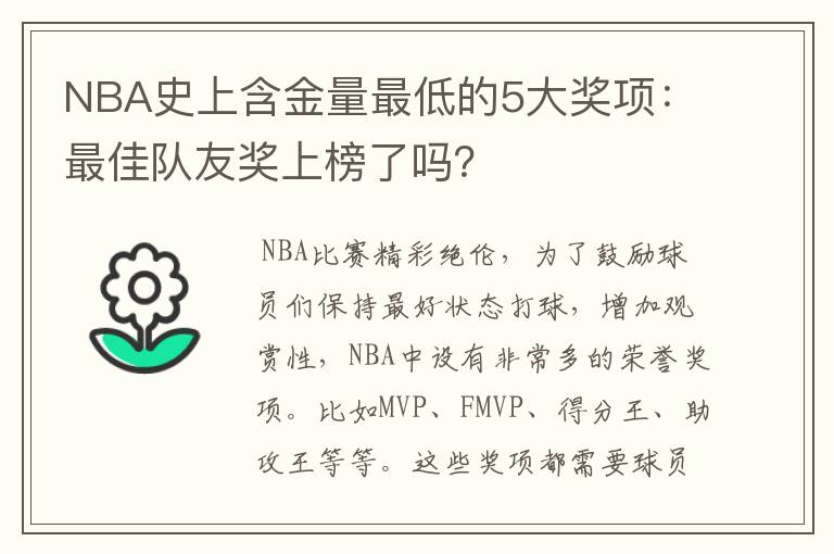 NBA史上含金量最低的5大奖项：最佳队友奖上榜了吗？