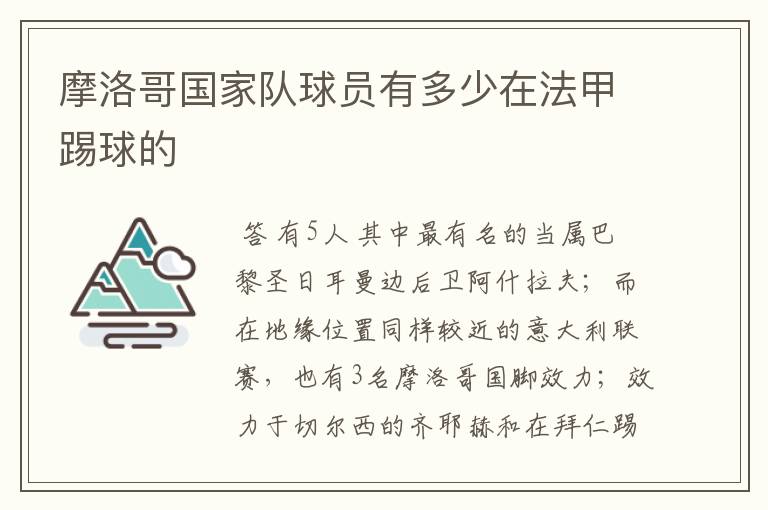 摩洛哥国家队球员有多少在法甲踢球的