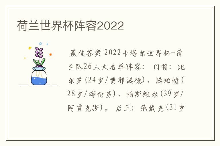 荷兰世界杯阵容2022