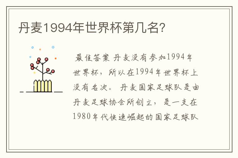 丹麦1994年世界杯第几名？