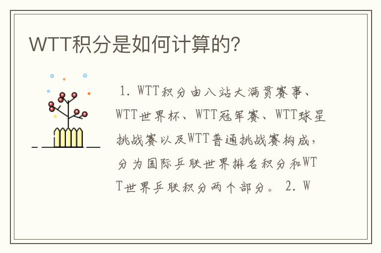 WTT积分是如何计算的？