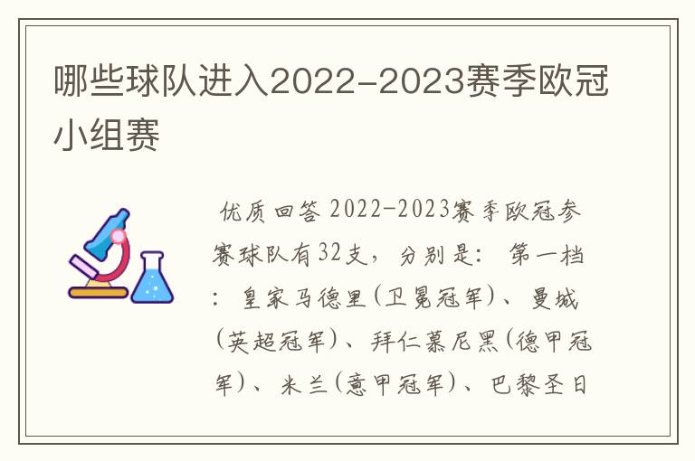 哪些球队进入2022-2023赛季欧冠小组赛