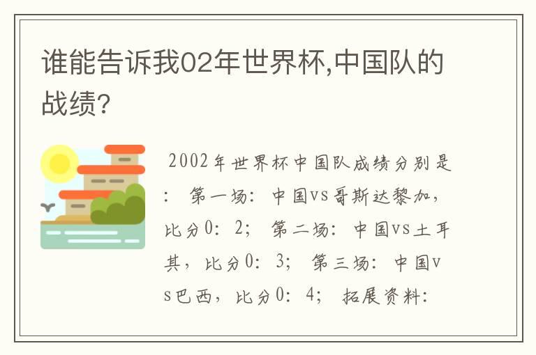 谁能告诉我02年世界杯,中国队的战绩?