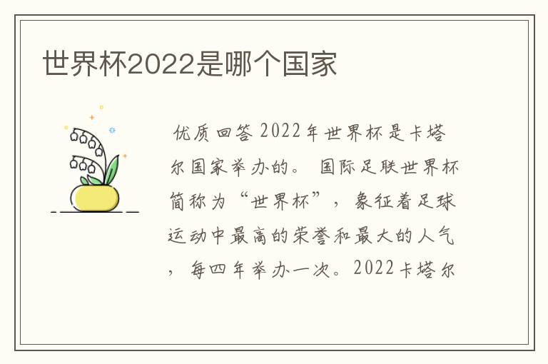 世界杯2022是哪个国家