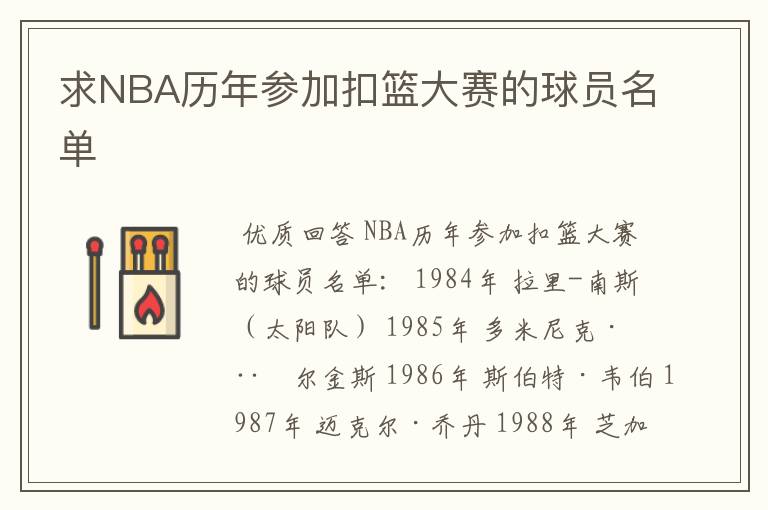 求NBA历年参加扣篮大赛的球员名单