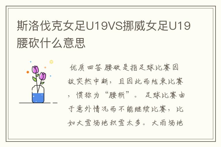 斯洛伐克女足U19VS挪威女足U19腰砍什么意思