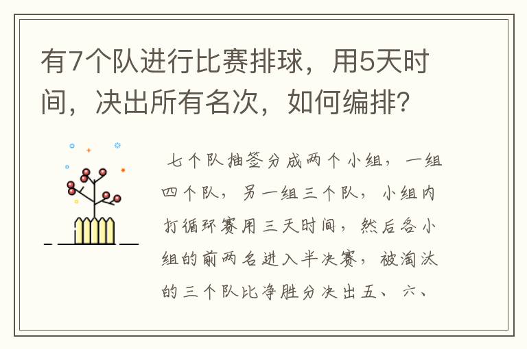 有7个队进行比赛排球，用5天时间，决出所有名次，如何编排？（每队每天最多打一场）