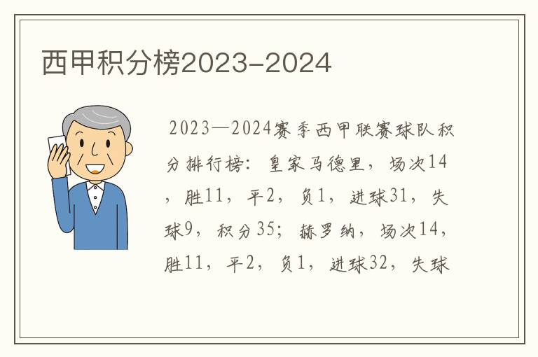 西甲积分榜2023-2024