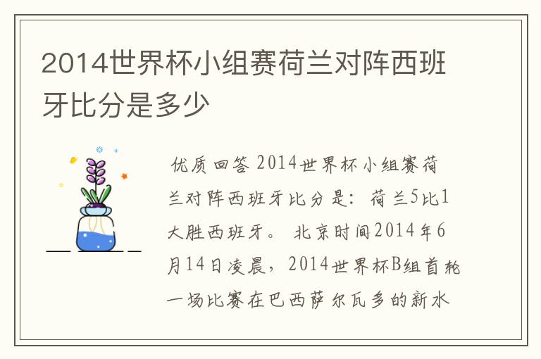 2014世界杯小组赛荷兰对阵西班牙比分是多少