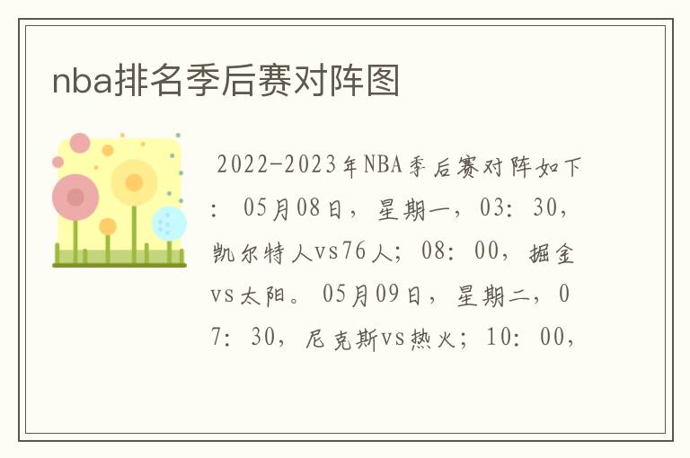 nba排名季后赛对阵图