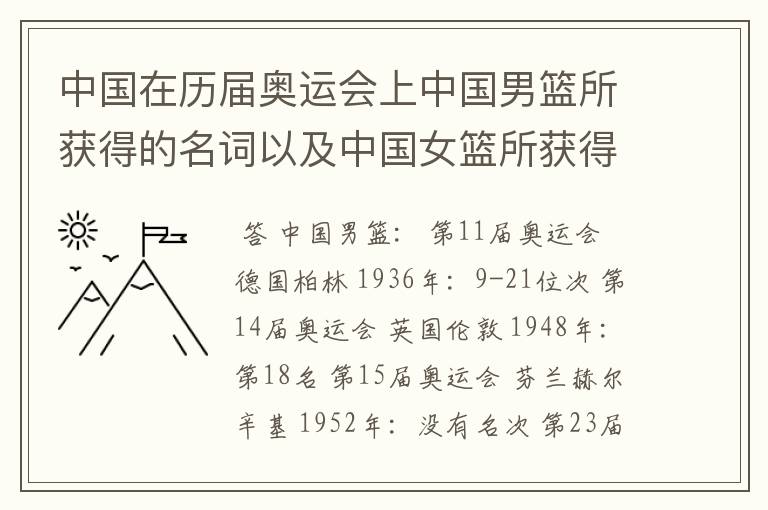 中国在历届奥运会上中国男篮所获得的名词以及中国女篮所获得的名词