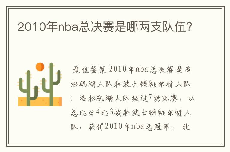 2010年nba总决赛是哪两支队伍？