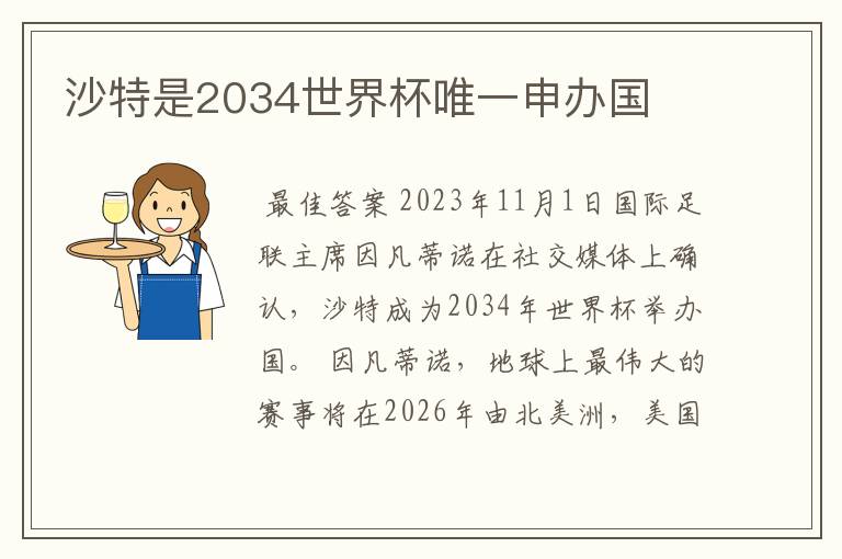 沙特是2034世界杯唯一申办国