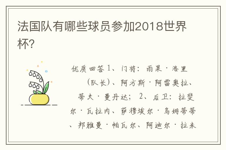 法国队有哪些球员参加2018世界杯？