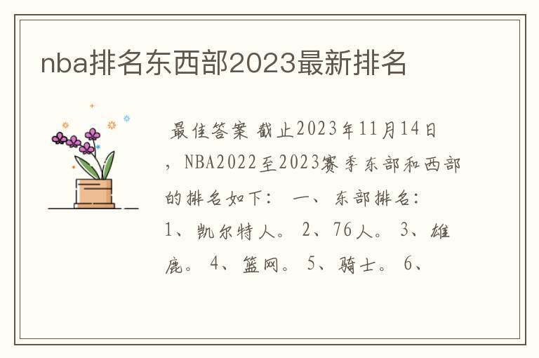 nba排名东西部2023最新排名