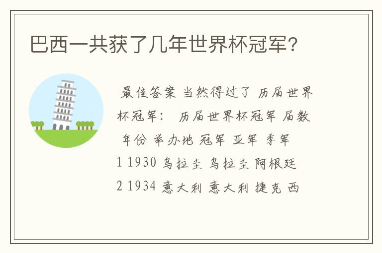 巴西一共获了几年世界杯冠军?