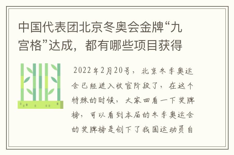 中国代表团北京冬奥会金牌“九宫格”达成，都有哪些项目获得了奖牌？