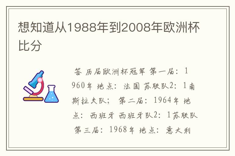 想知道从1988年到2008年欧洲杯比分