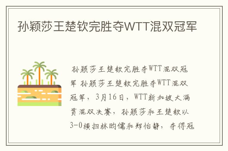 孙颖莎王楚钦完胜夺WTT混双冠军