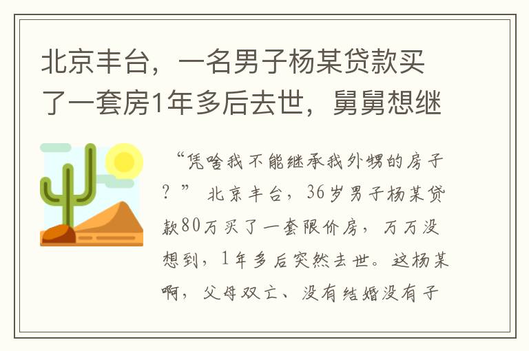 北京丰台，一名男子杨某贷款买了一套房1年多后去世，舅舅想继承，你咋看？