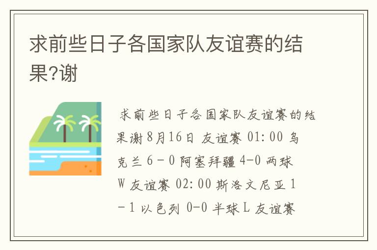 求前些日子各国家队友谊赛的结果?谢