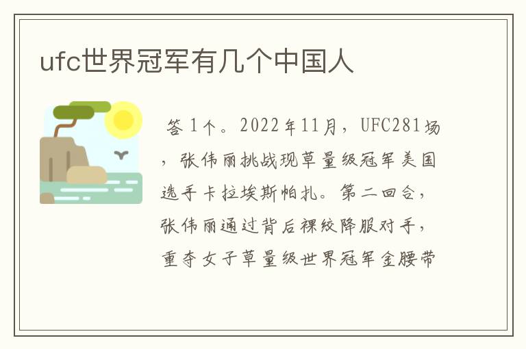 ufc世界冠军有几个中国人