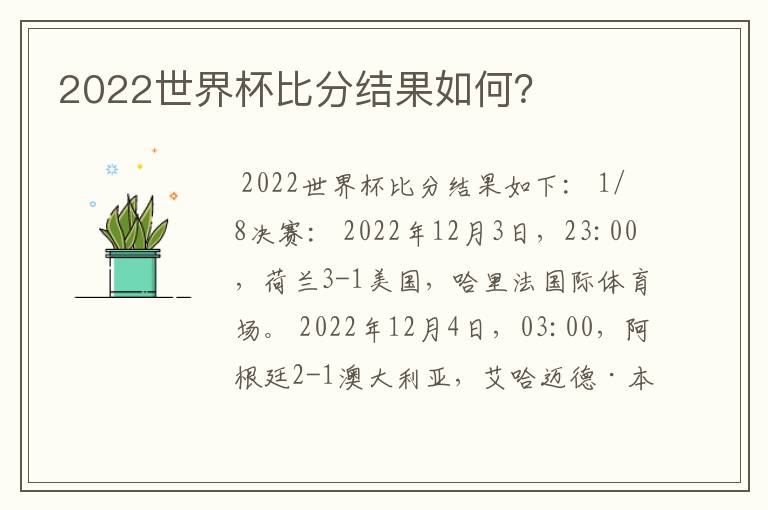 2022世界杯比分结果如何？