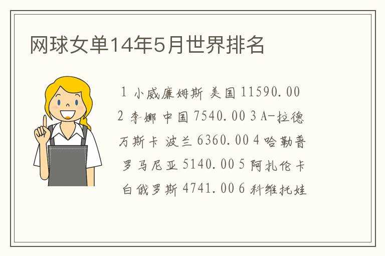 网球女单14年5月世界排名