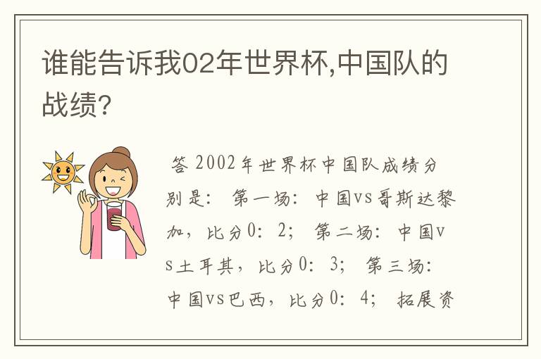 谁能告诉我02年世界杯,中国队的战绩?