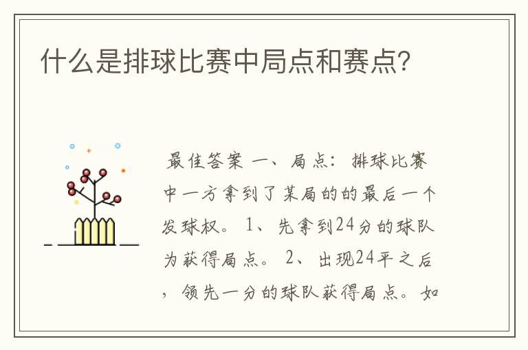 什么是排球比赛中局点和赛点？