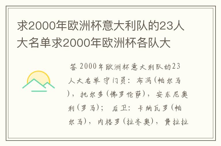 求2000年欧洲杯意大利队的23人大名单求2000年欧洲杯各队大